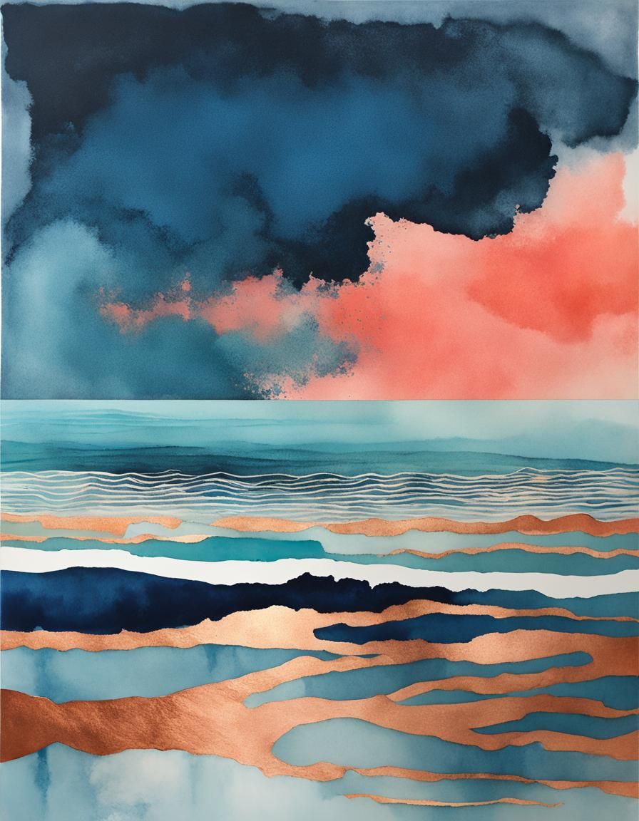 Minimalist Seascape in Rothko and Cyanotype Style