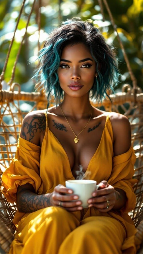 Hyperrealistic Tropical Goddess in a Sun-Kissed Hammock