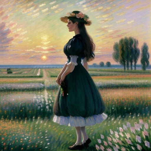 Ethereal Woman Basks in Vibrant Sunset Glow