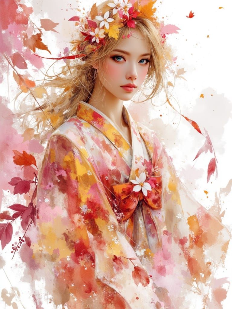 Maiden in Yukata Dances Gracefully in Whimsical Style