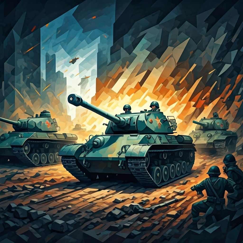 Intricate Cubist Battle Scene in Neo-Cubism Style