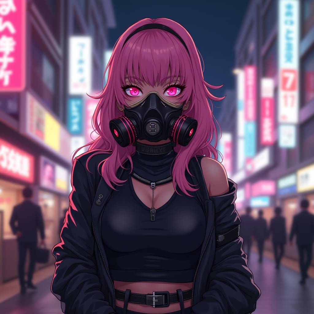 Cyberpunk Anime Woman in Neon Tokyo Streets