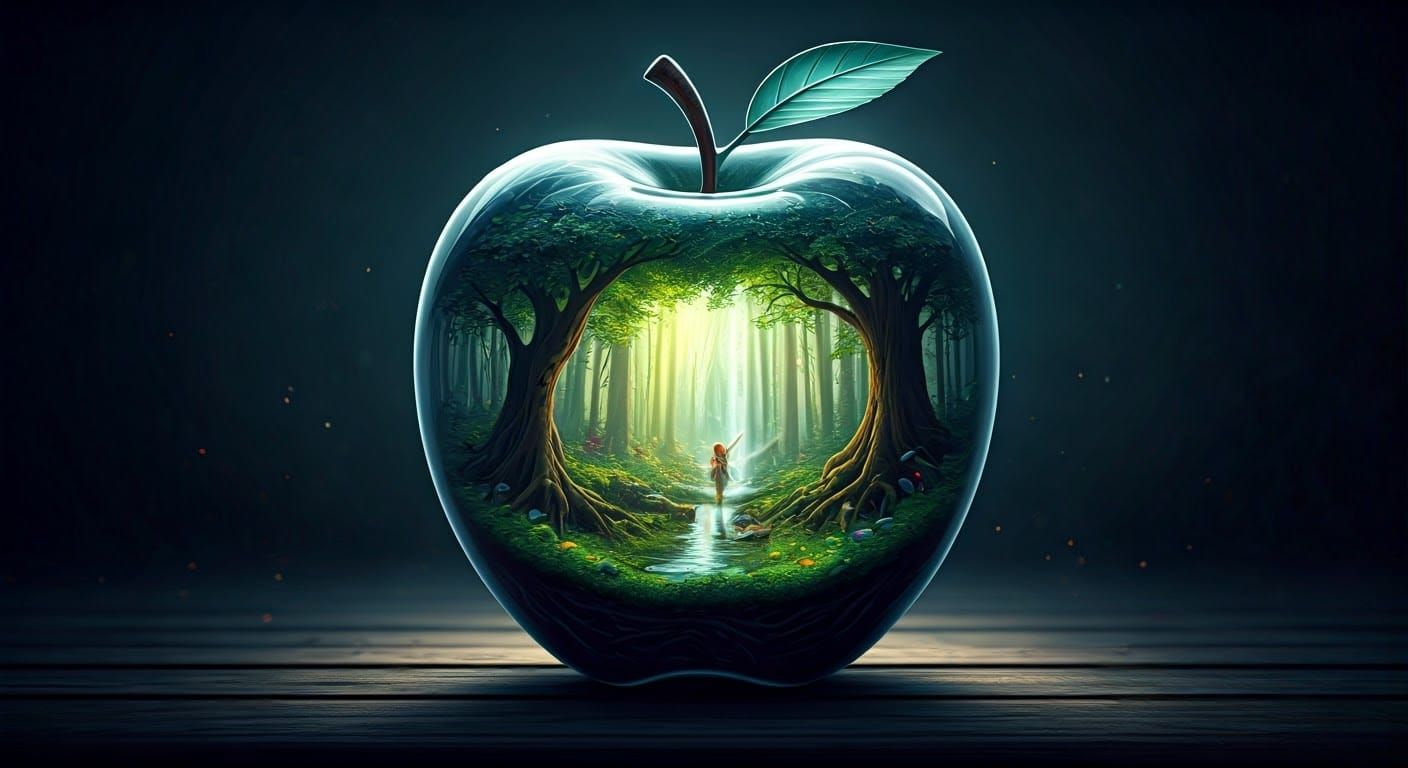 Enchanted Forest Inside Glass Apple: Hyperrealistic Concept ...