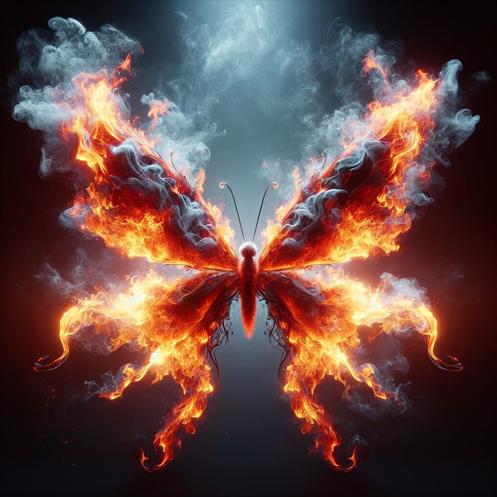 Intricate Fire Butterfly in Smoky 3D Rendering