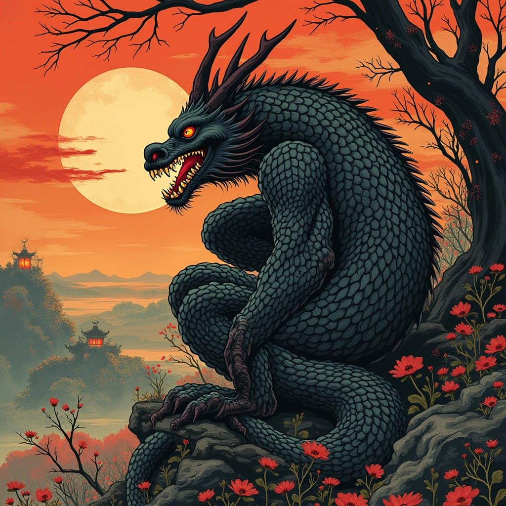 Dark Fantastical Scenes in Japanese Woodblock Prints