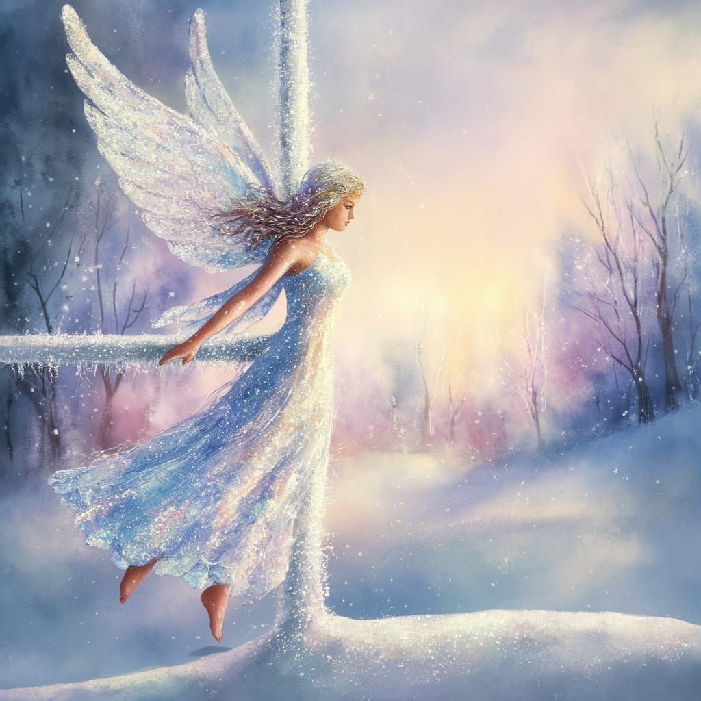 Serene Ice Angel Watercolor Painting