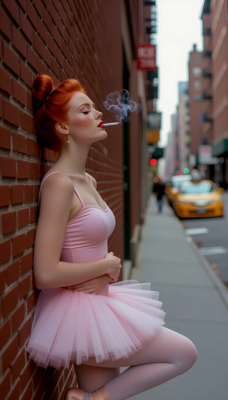 Ballet Dancer in Alley Holding Cigarette Portrait