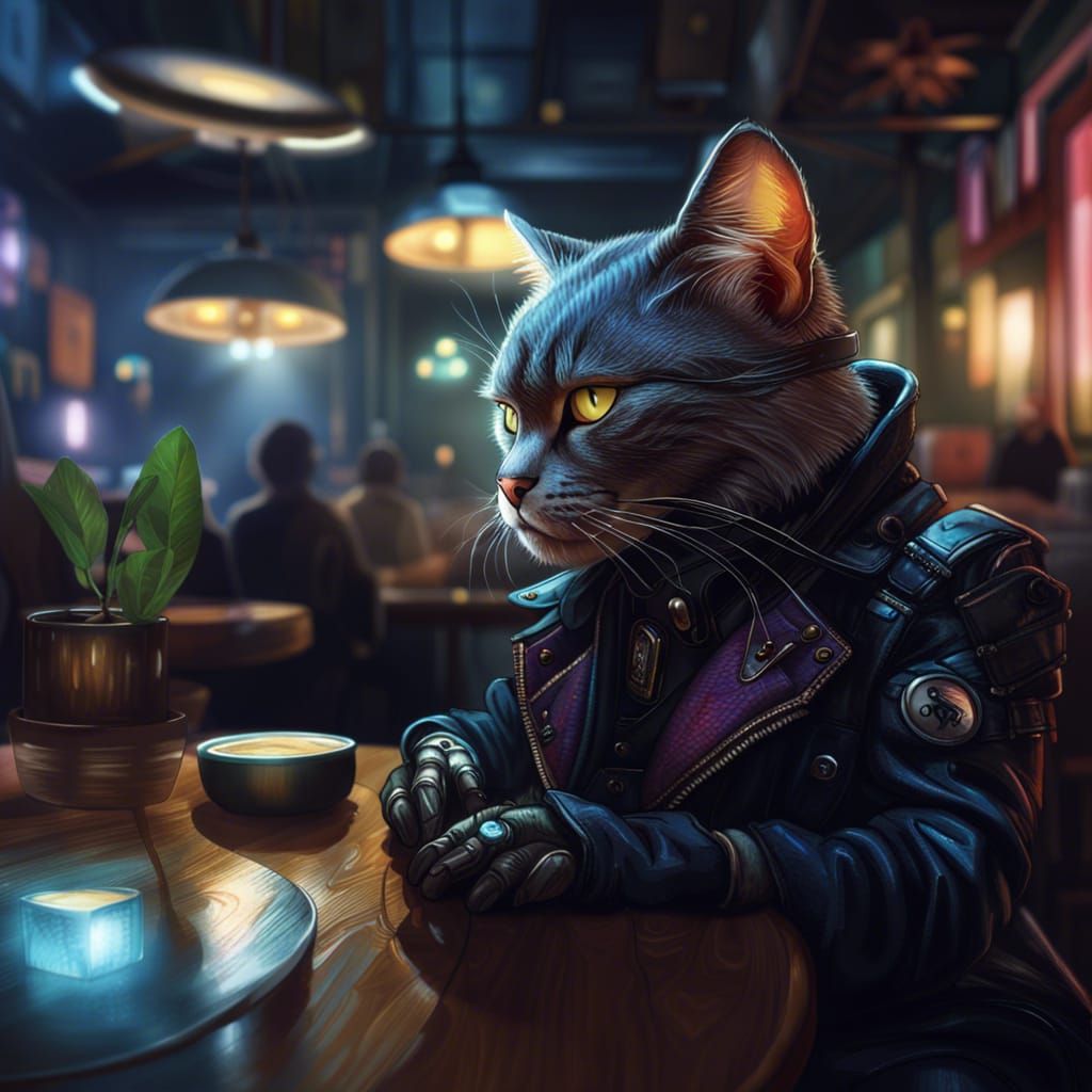 Cyberpunk Cat at Jazzy Night Cafe