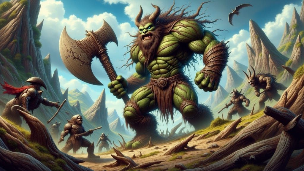 A Trog a hybrid of an Ogre and a Troll, encounter a Ranger 2 Rogues , Sorcerer and Cleric on a steep mountain pass