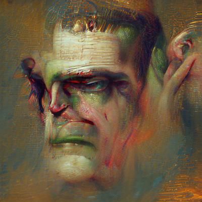 Menacing Frankenstein's Monster in Gothic Horror Style