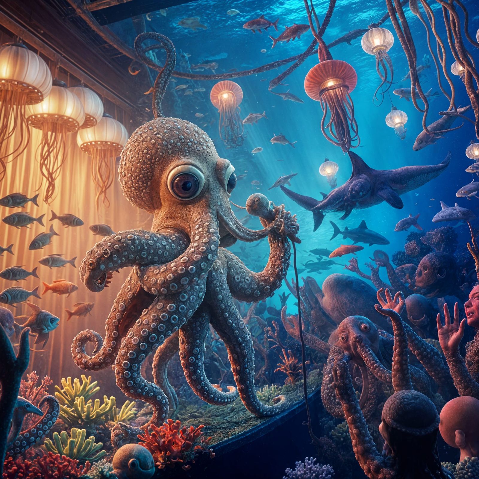 Underwater Karaoke Performance by a Majestic Octopus