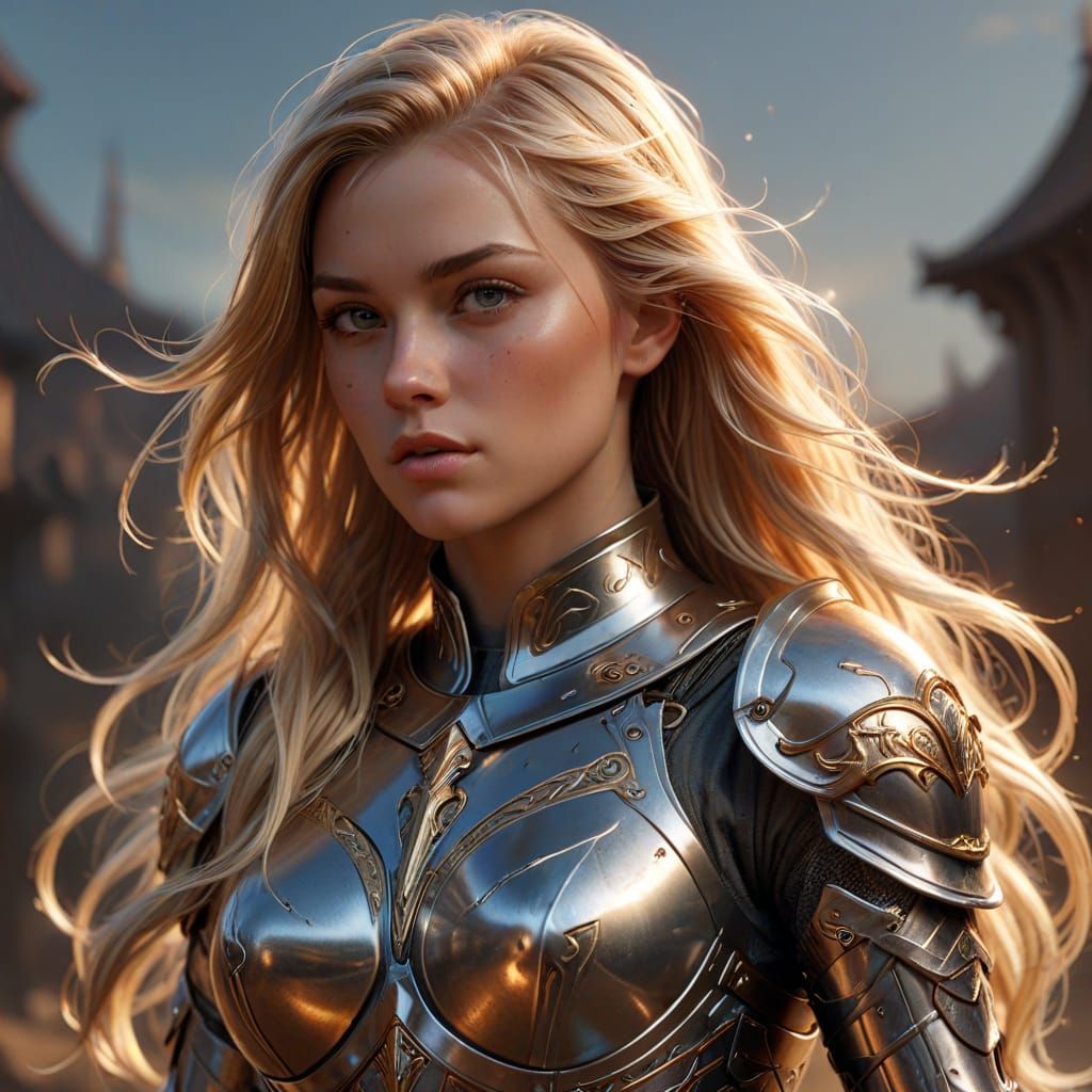 Vibrant Female Knight in Shining Armor