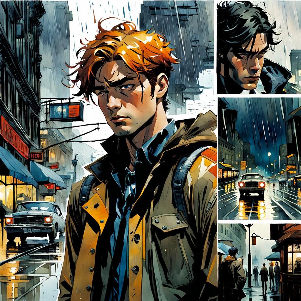 Comic Book Layout of Sad Teen in Watercolor Style