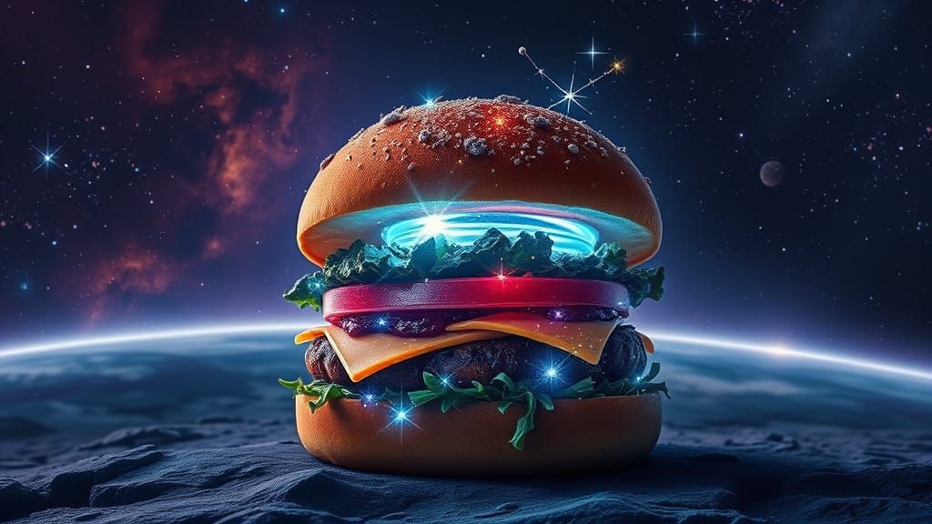 Cosmic Nebula Burger on Distant Planet