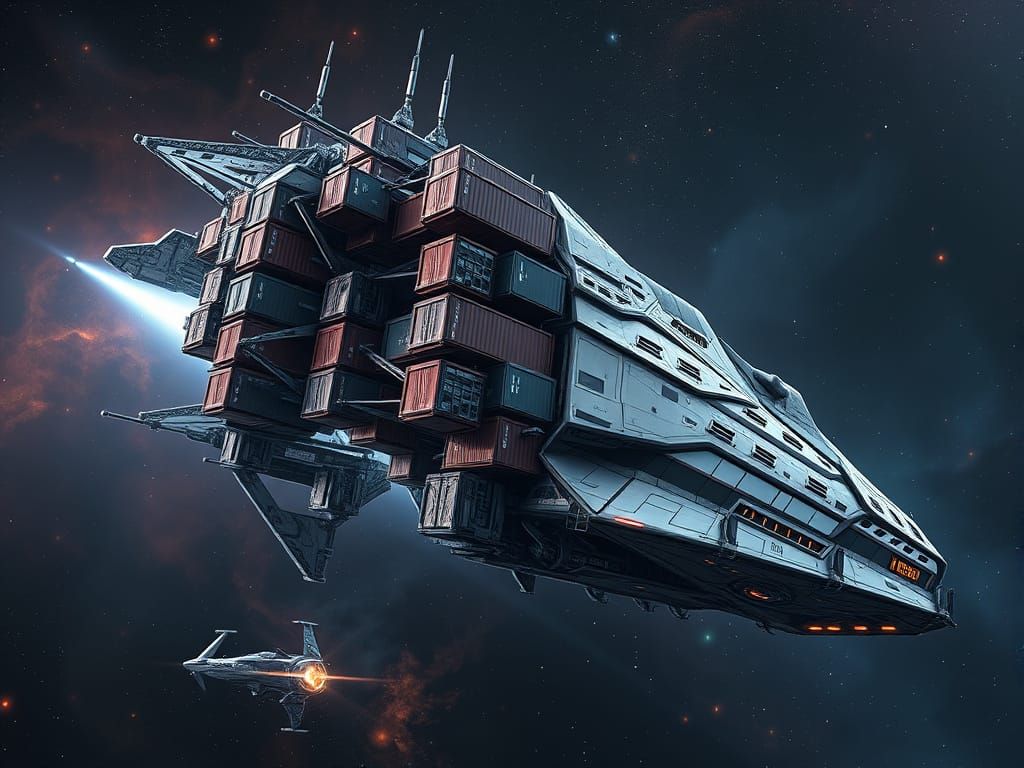 Futuristic Fractal Starship Soaring Through Nebula in 3D