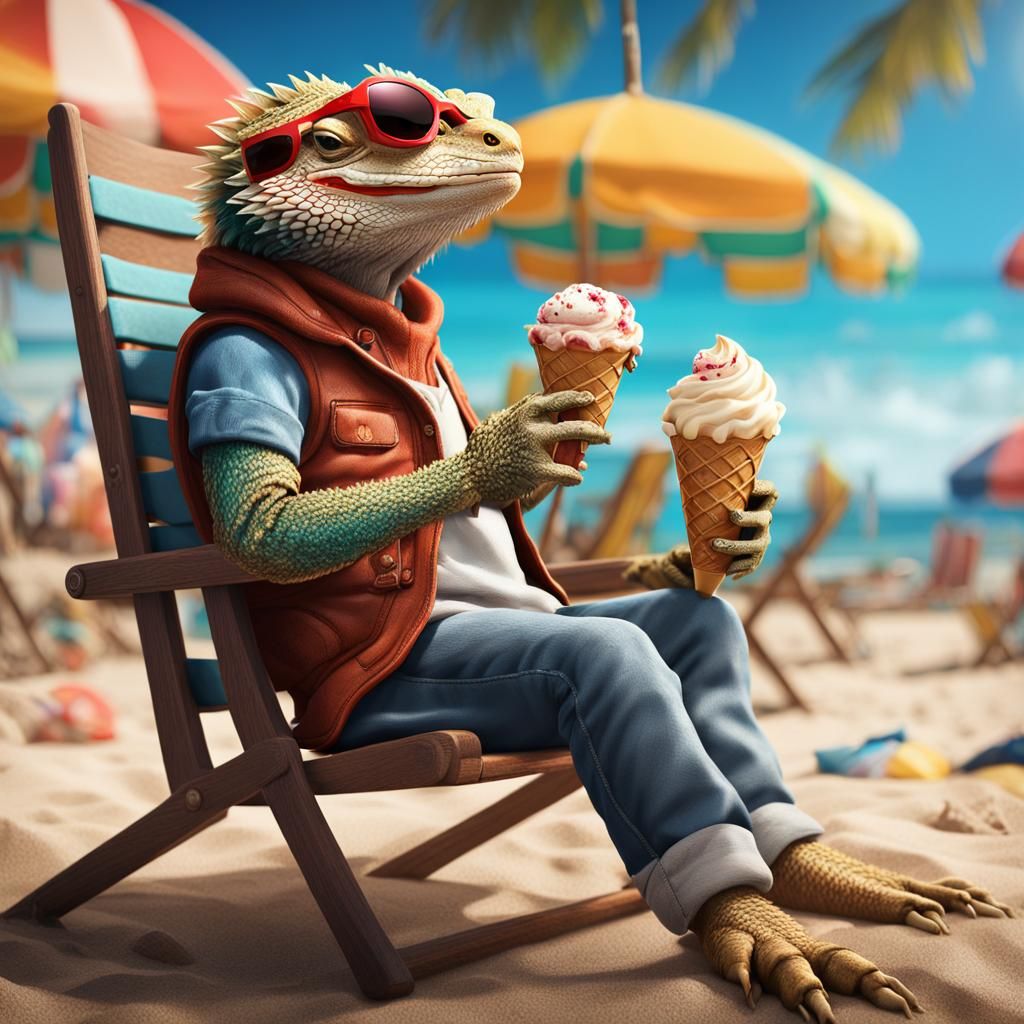 Bearded Dragon's Beach Day: A Digital Painting
