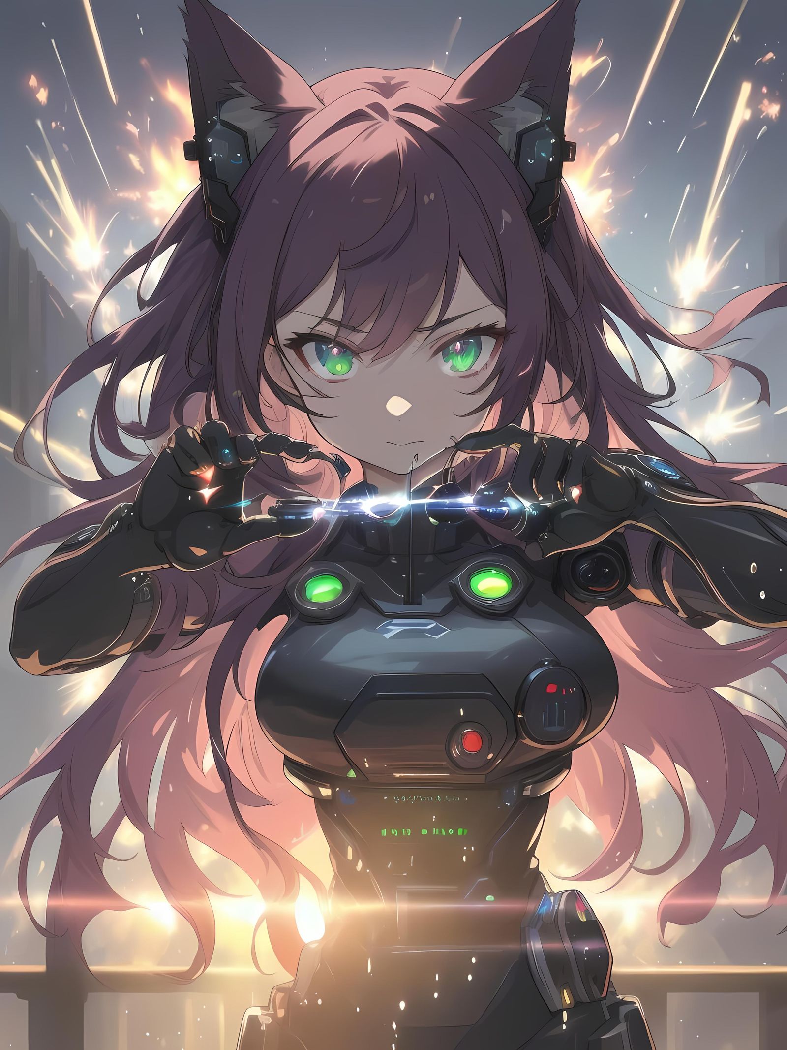 Anime Catgirl Mecha Pilot in Sci-Fi Style