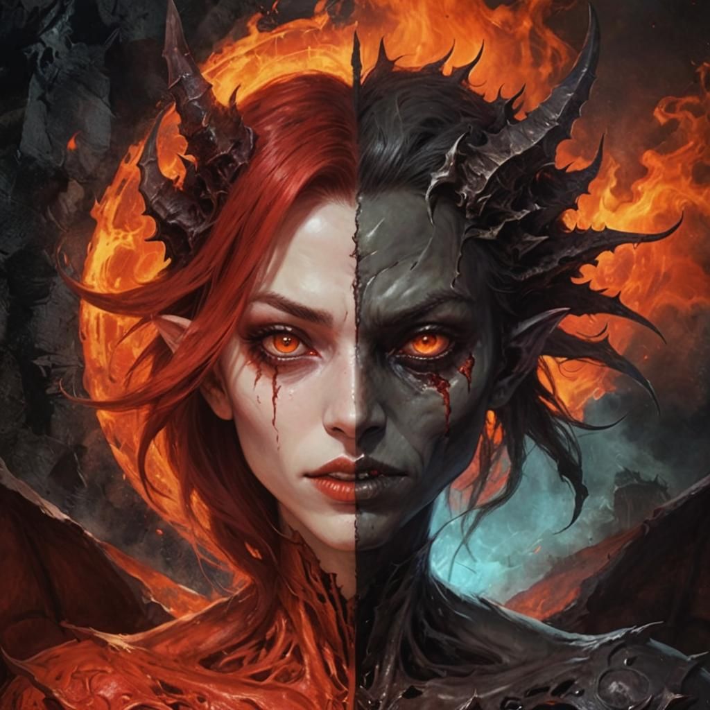 Half Human Half Demon Face Portrait