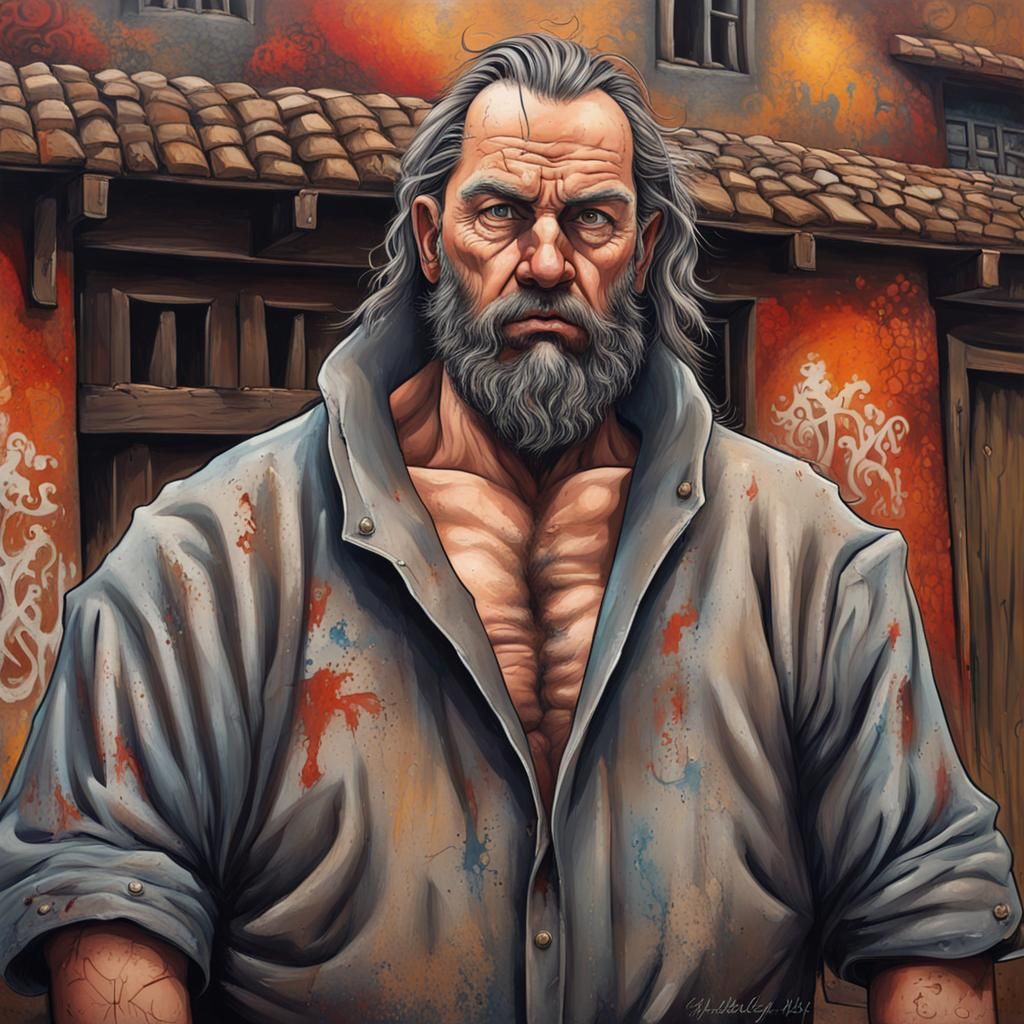 Fantasy Mafia Boss in Graffiti Art Tavern