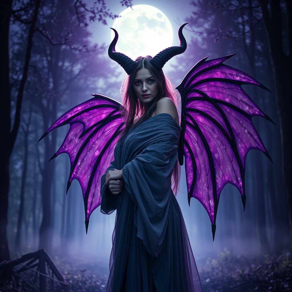 Mysterious Fantasy Goddess with Iridescent Wings