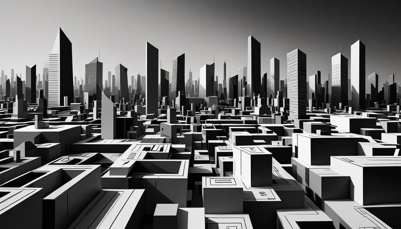 Abstract Geometric Cityscape in Cubist Style