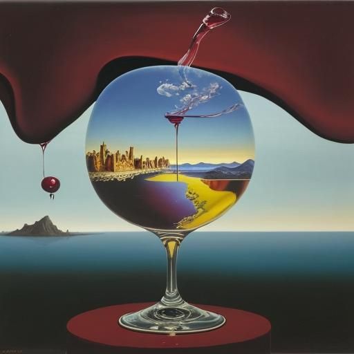 Surreal World in Wine Glass, Dali Style