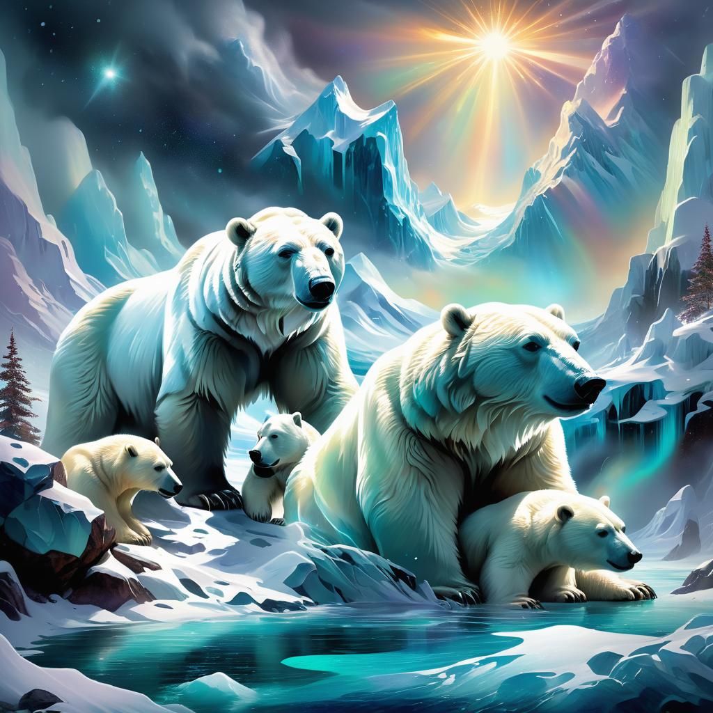 Glitch Art: Polar Bears in Arctic Astralscape