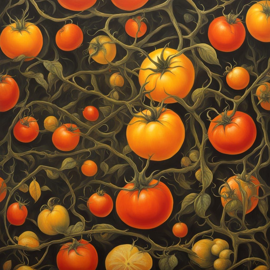 Surreal Horror Woodland Scene with Tomato