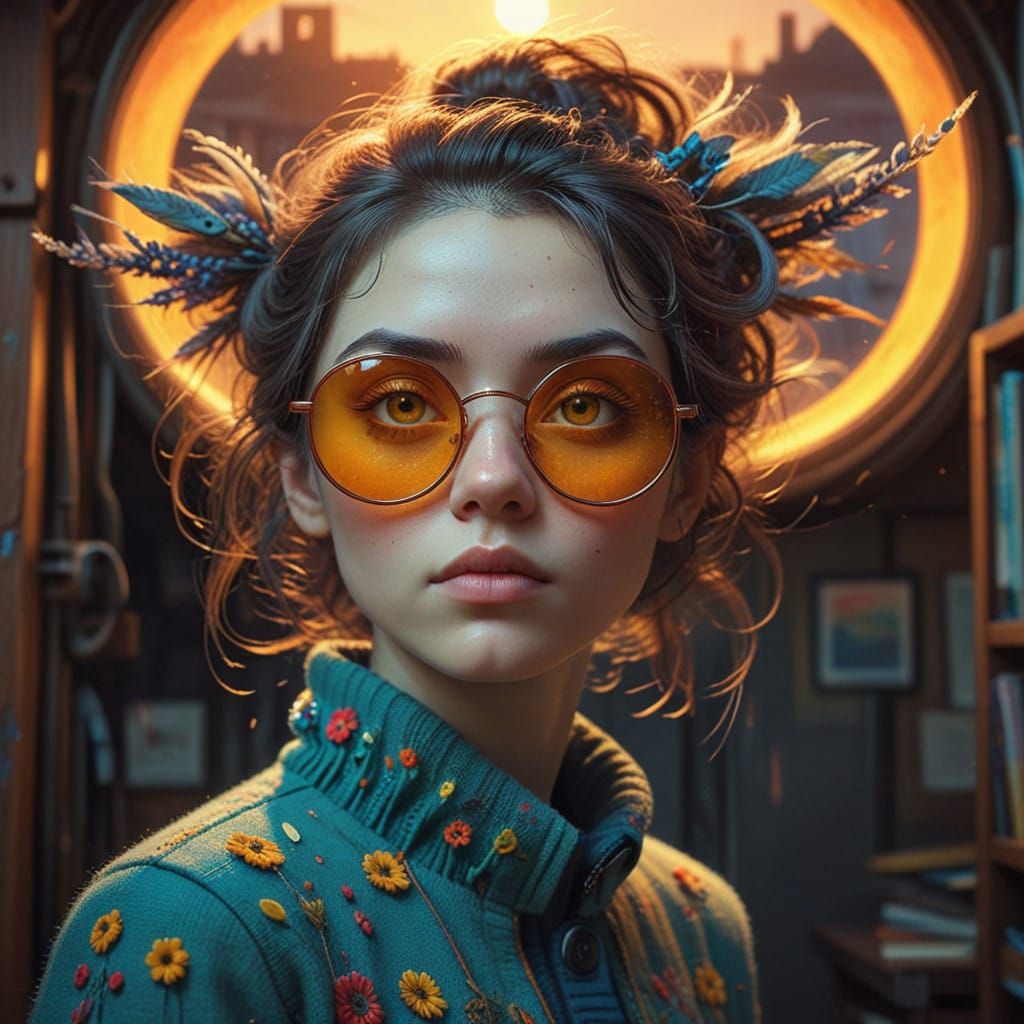 Lost in Thought, Amidst Vibrant, Whimsical Landscapes