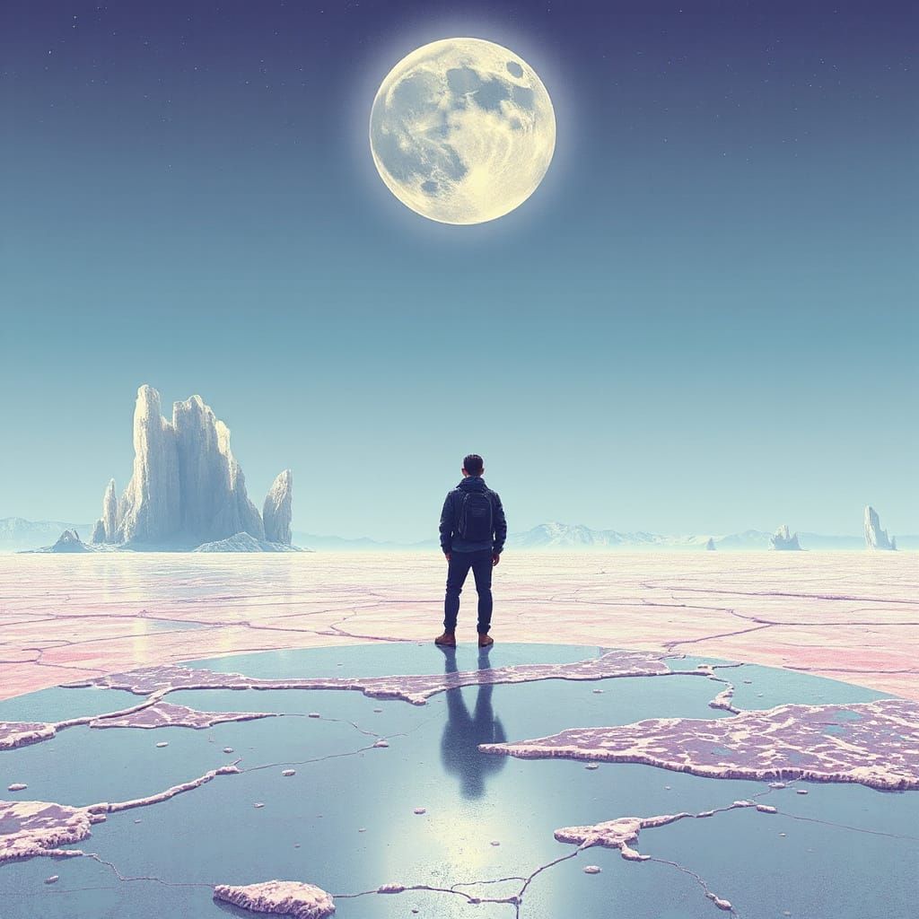 Otherworldly Salt Flat Landscape in Digital Art Style