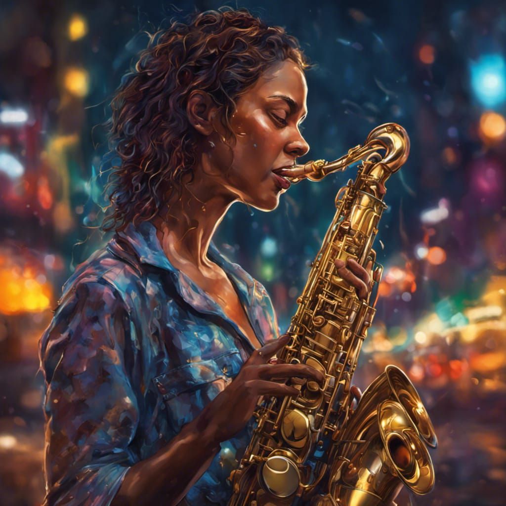 Saxophone Player in Hyperrealistic Splash Art