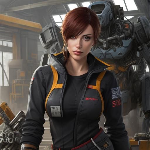 Girl Mechanic Repairs a Humanoid Robot