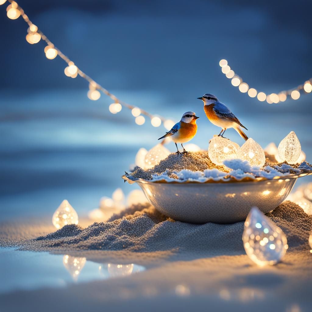 Birds by Heavenly Sea in Erté Style