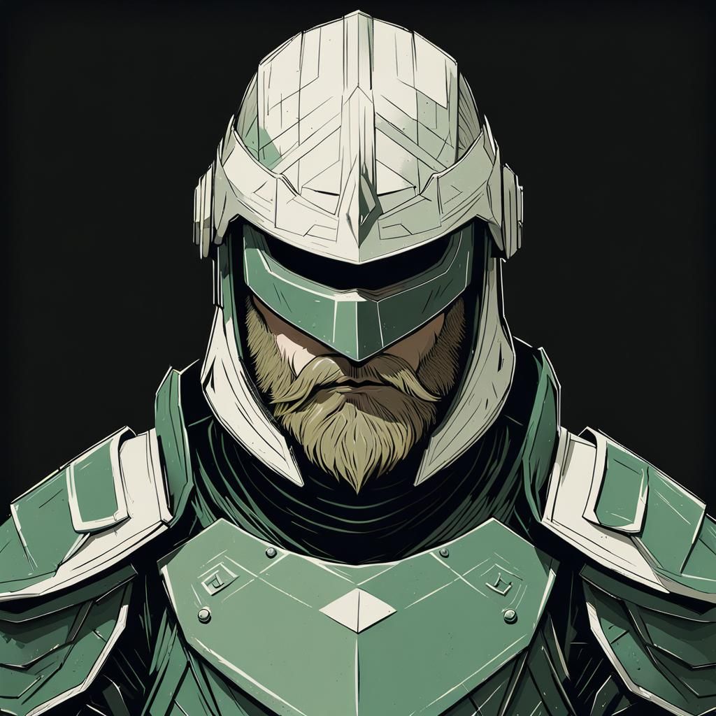 Knight in Sand Green Armor: Minimalist Vector Portrait