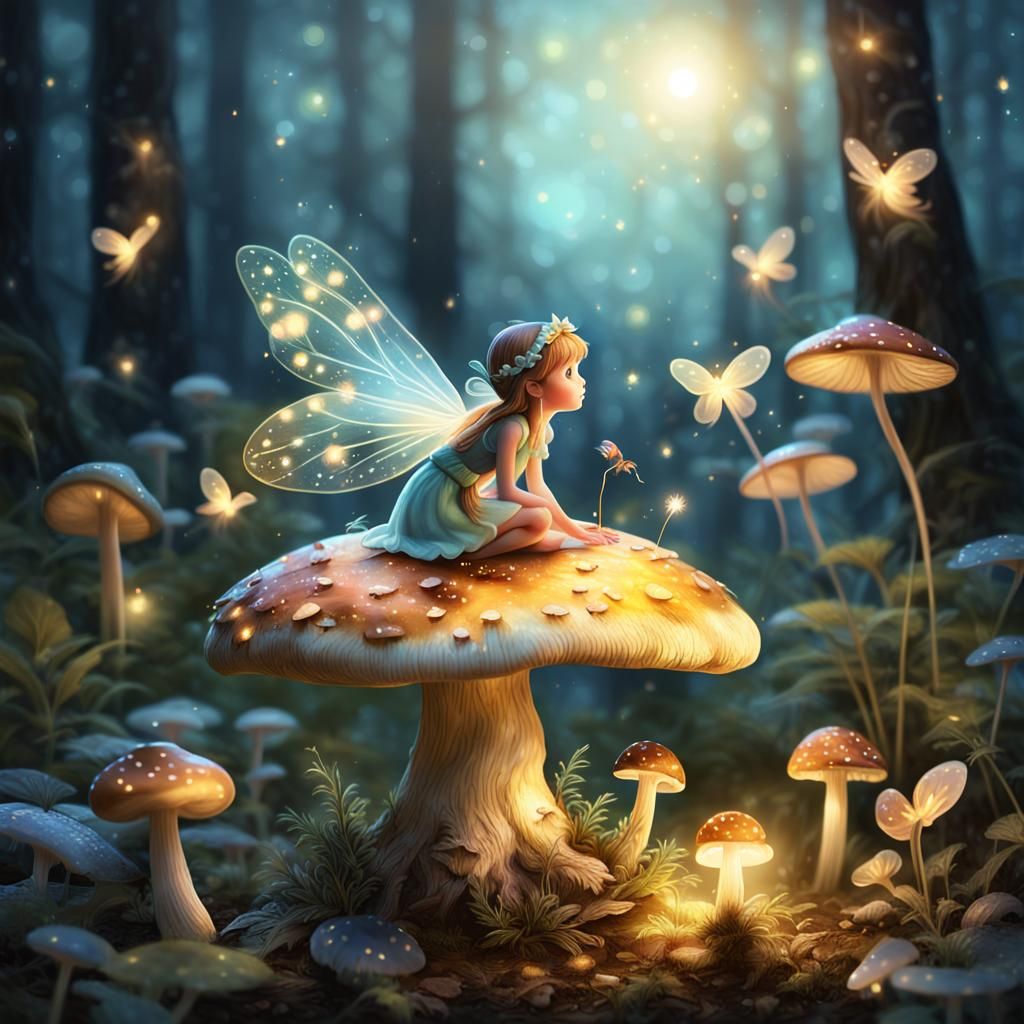 Enchanting Fairy and Firefly Illustration