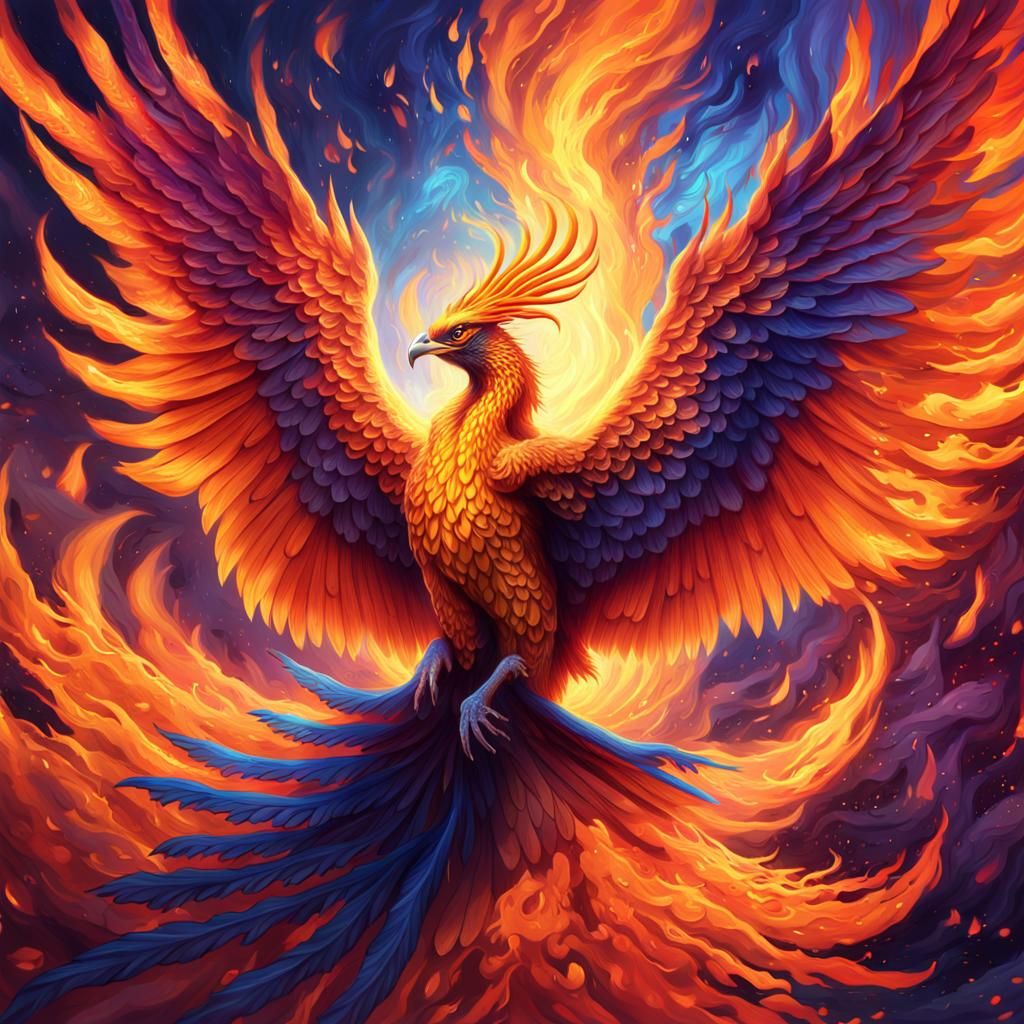 Majestic Phoenix Rising from Fiery Flames