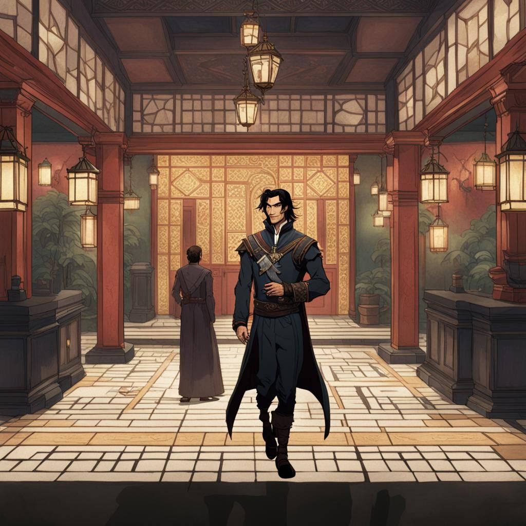 Man Greets Guests in D&D Bathhouse Lobby