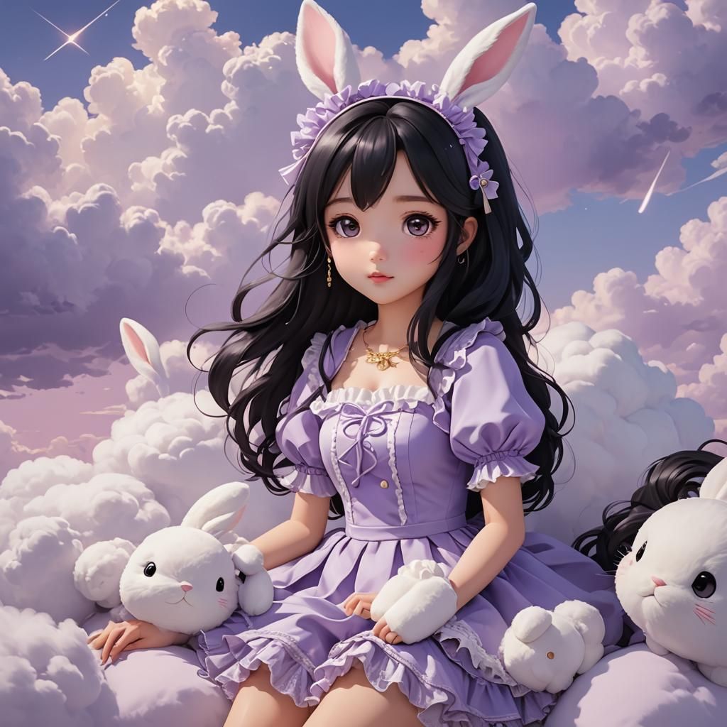 Korean Girl in Bunny Outfit Anime Art