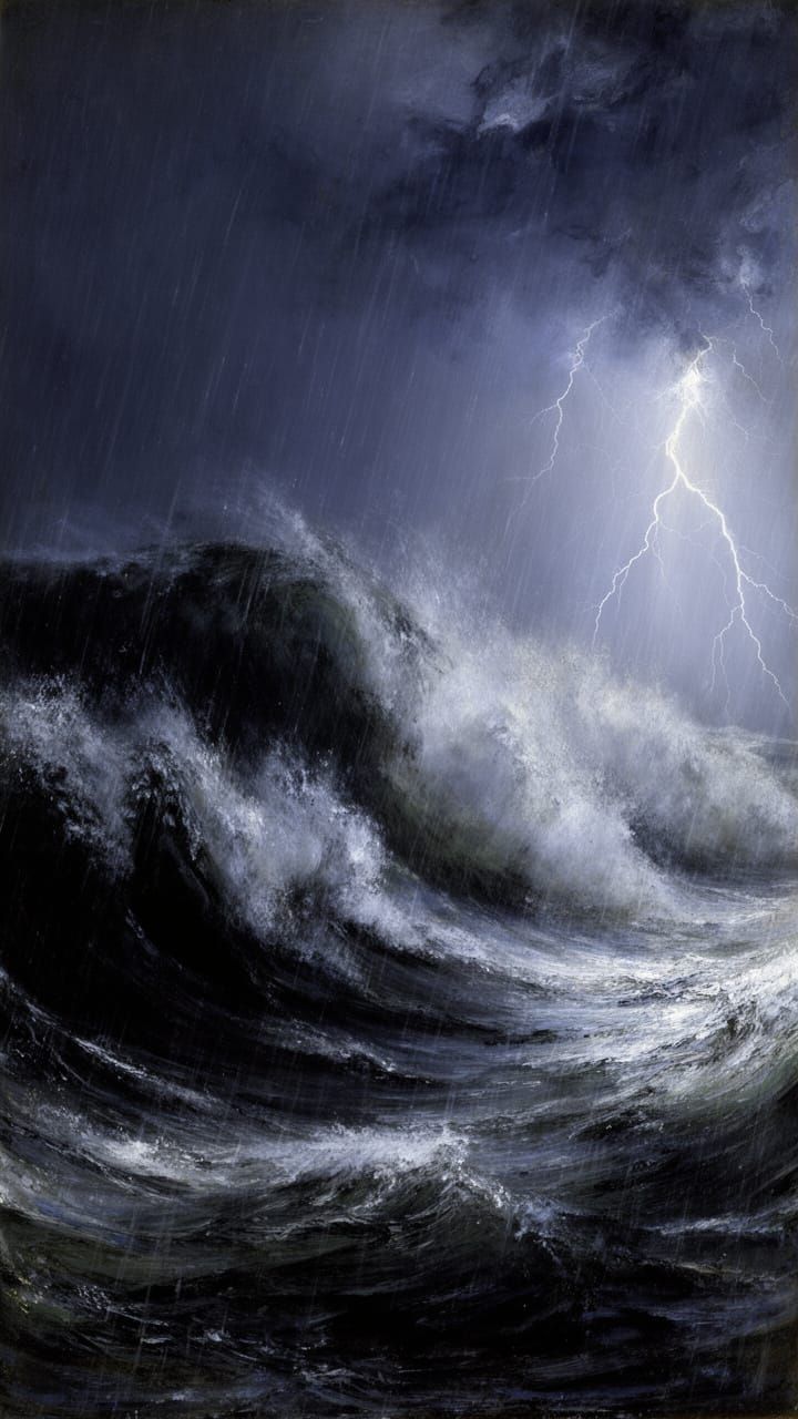 Violent Ocean Storm with Crashing Waves and Lightning