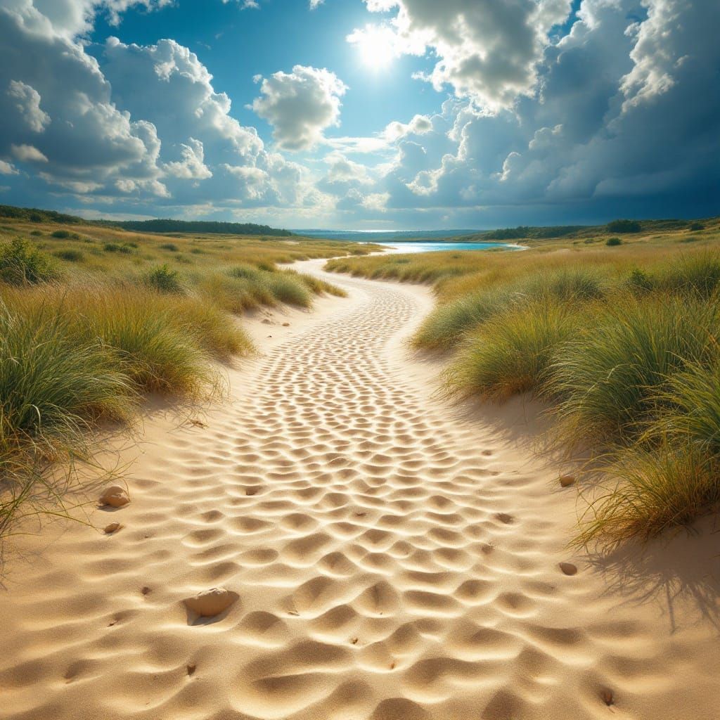 Surreal Beach Oasis Rises into Clouds in Vibrant Fantasy Sce...