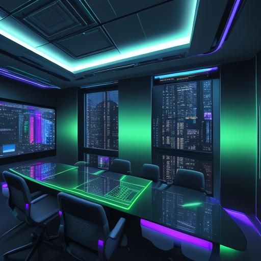 Cyberpunk Management Room with Holographic Displays
