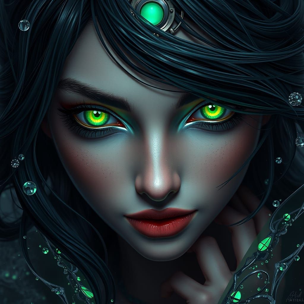 Hypnotic Afro Goddess Radiates with Ethereal Green Eyes