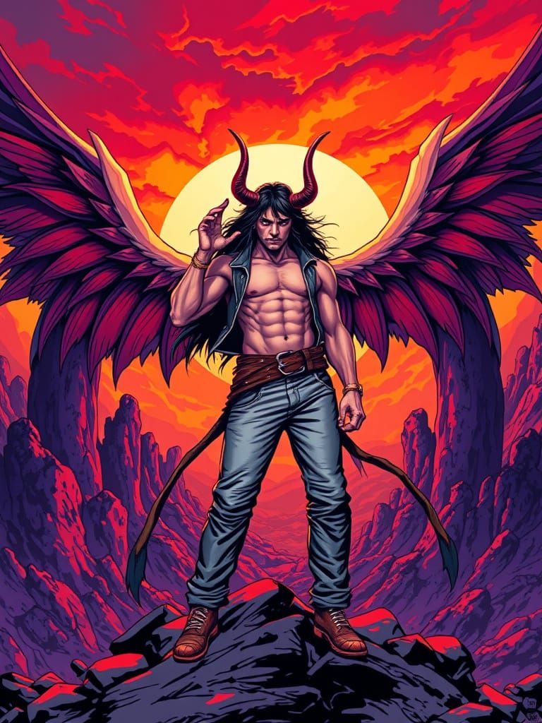 Majestic Fallen Angel in Apocalypse Background