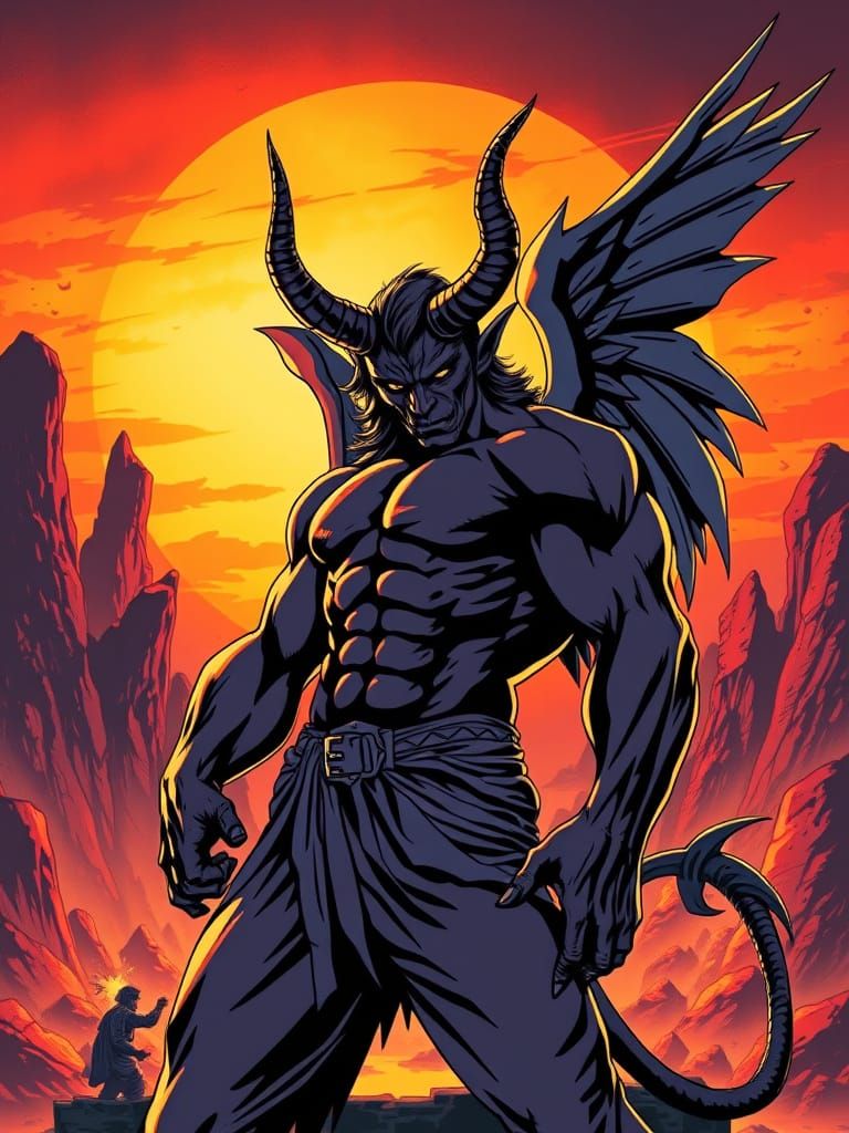 Majestic Fallen Angel in Dystopian Sunset