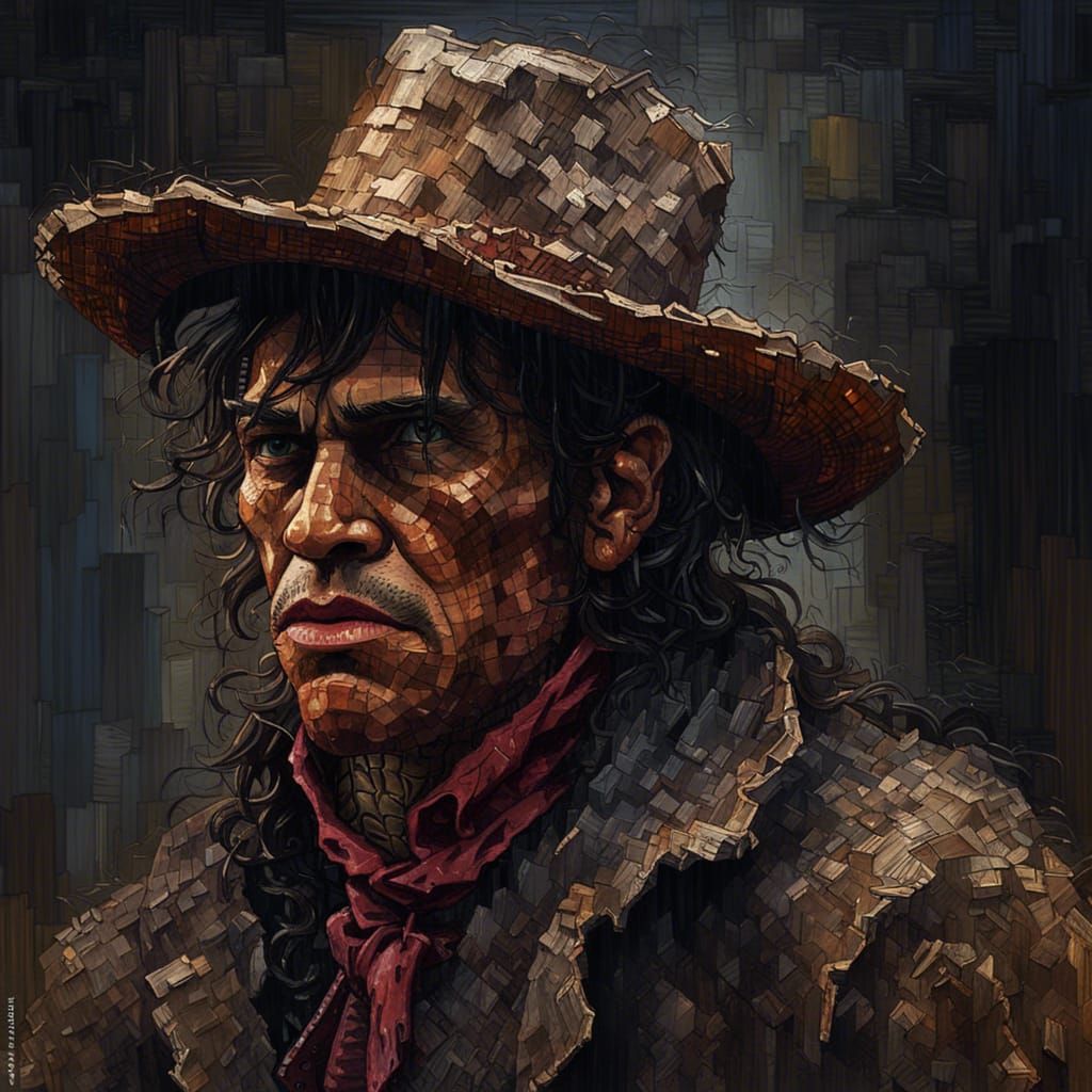 Creepy Pixelated Cowboy in Gothic Impressionist Style
