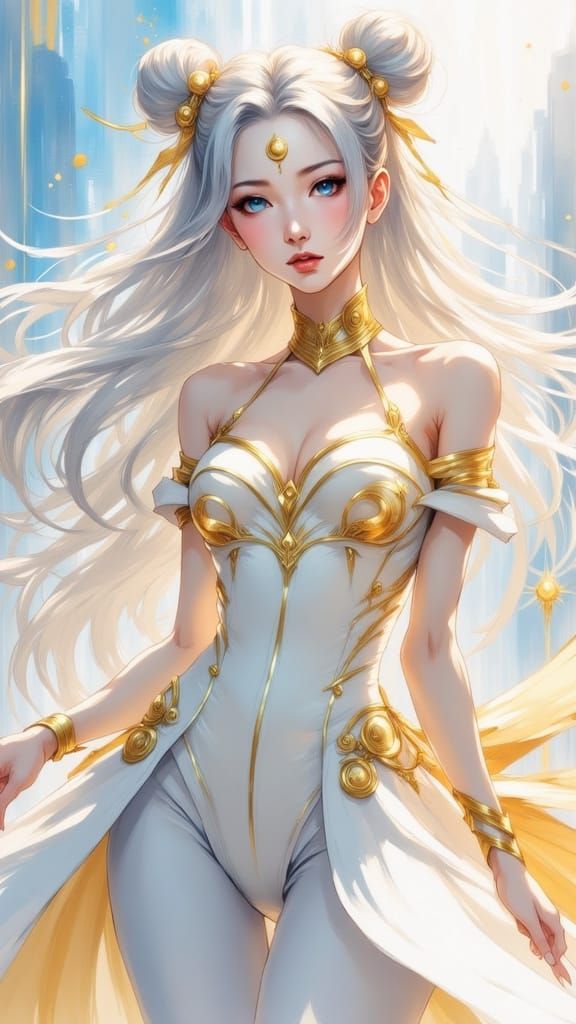 Regal Goddess in Elegant Anime-Inspired Gown