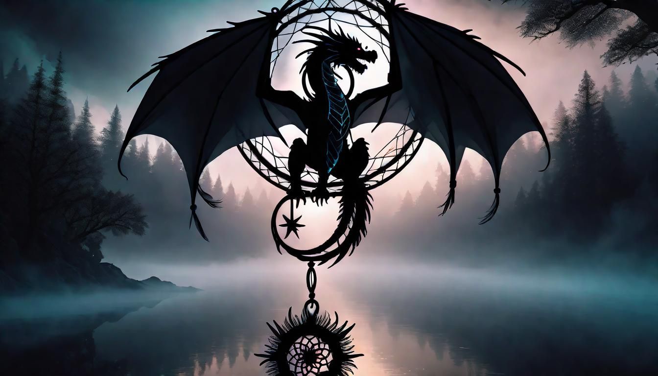 Ethereal Black Dragon Dreamcatcher in Dark Fantasy Style