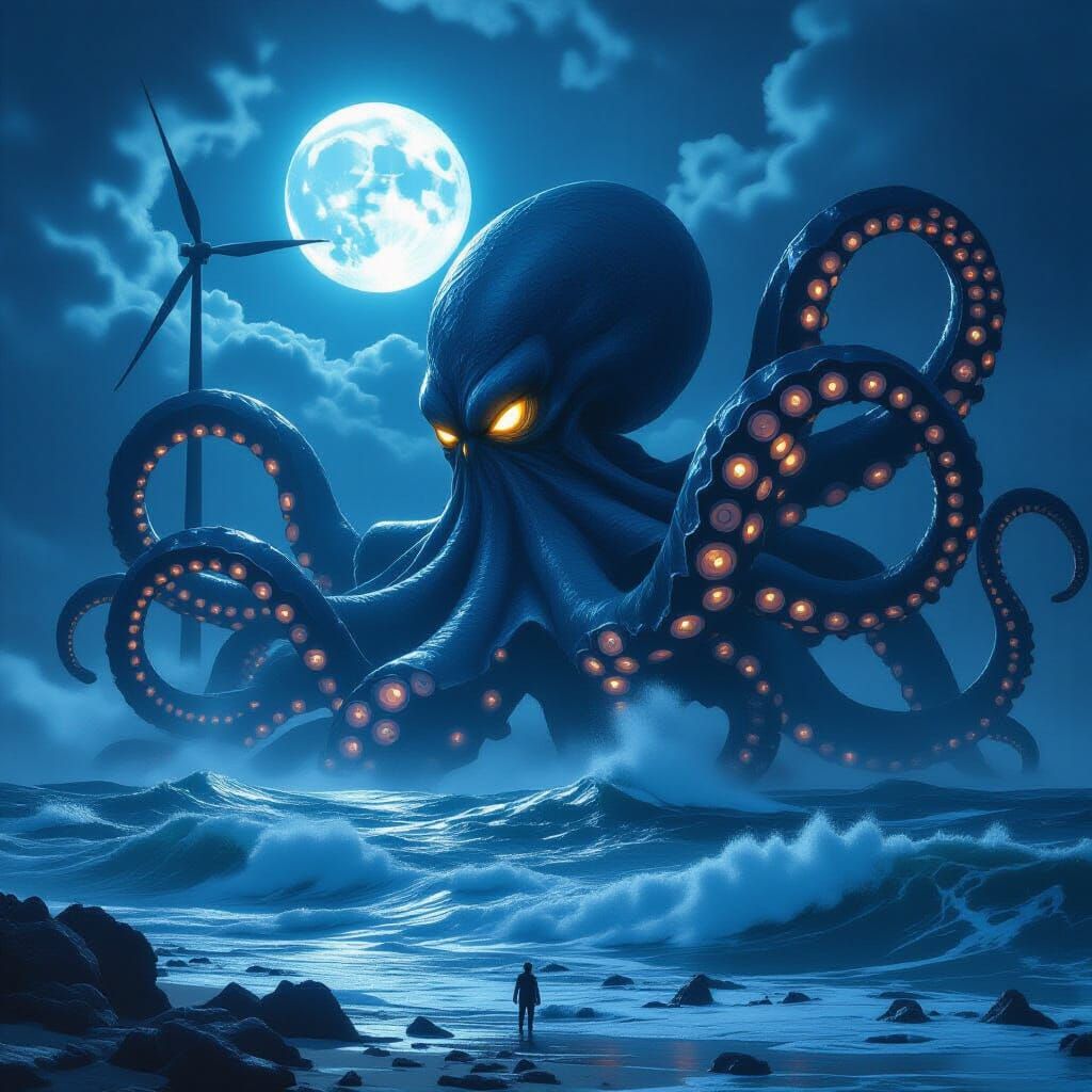Kraken's Grasp: Bioluminescent Terror at the Wind Farm