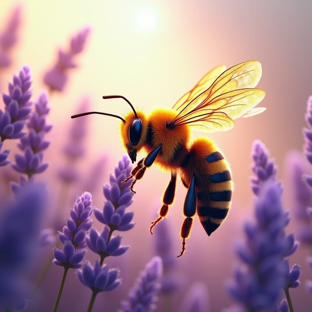 Bee in Lavender Field as Watercolour Painting