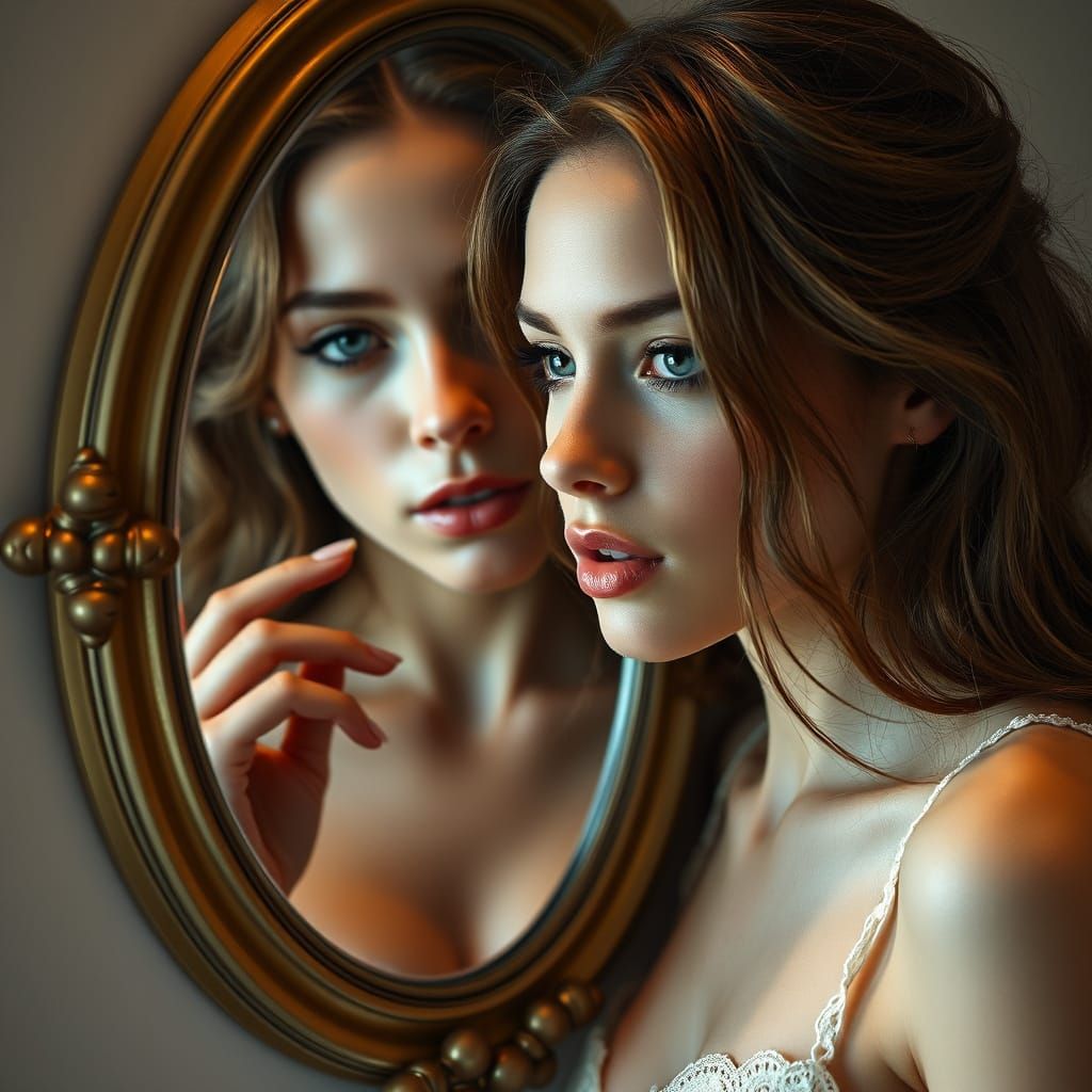 Young Woman's Reflection Reveals Her Past Self